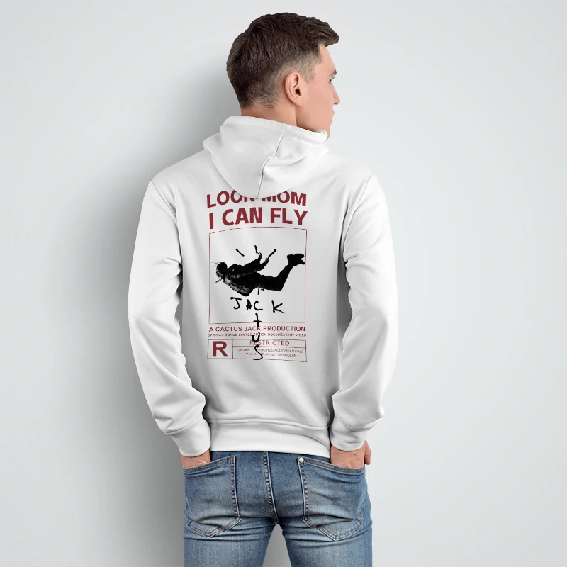 

New European and American street trend men's sweater LOOK MOM I CAN FLY series hoodie autumn and winter fleece loose jacket men'
