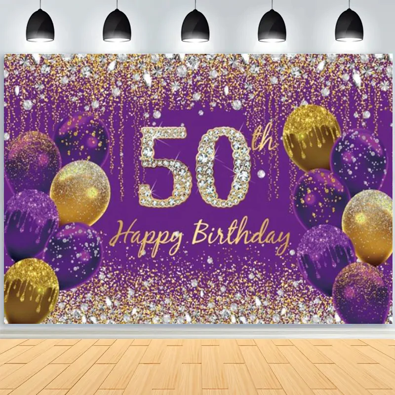 Golden Happy Birthday Background Champagne Sparkling Backdrop for Men Women Party Decorations Glitter Photo Props MC-02