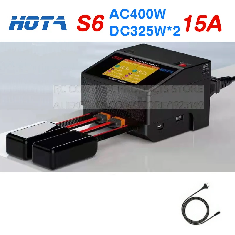 

Двухканальное умное ультрамаленькое зарядное устройство HOTA S6 AC400W DC650W 15A для Lipo LiHV LiFe LiIon NiZn NiCd NiMH аккумулятора