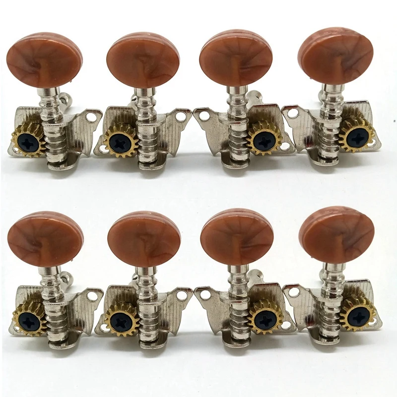 

8X 2R2L Metal Ukulele Locking String Tuner Guitar Tuning Peg Machine Head With Brown Head Pegs For Ukulele Guitar Part