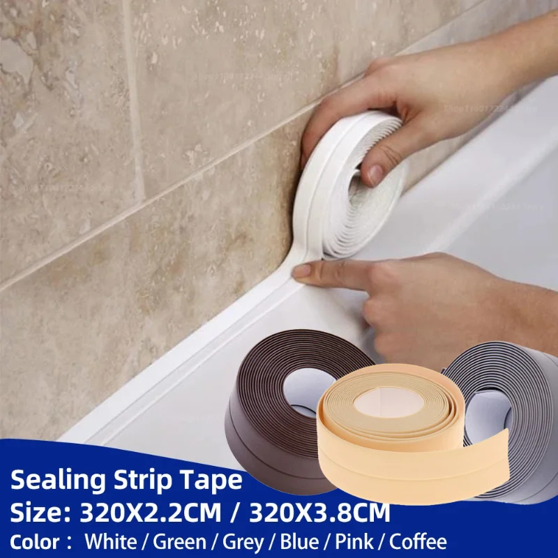 

Bathroom Kitchen Shower Sink Bath Sealing Tape Strip White PVC Self Adhesive Waterproof Wall Sticker for Bathroom Caulk Strip