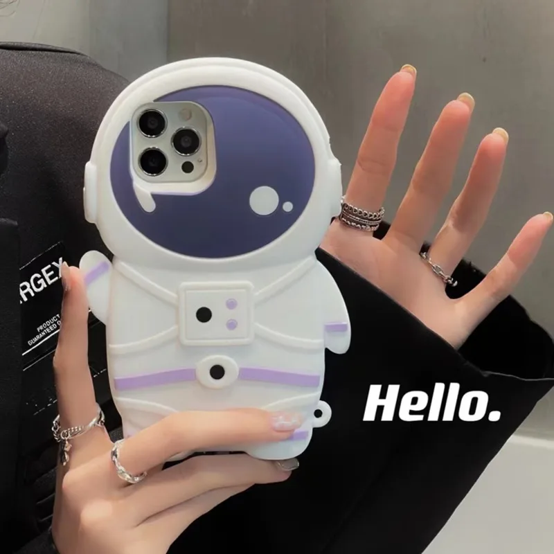 

3D Cute Cartoon Beckon Astronaut keychain Case for iPhone 13 Soft Silicone Shockproof Cover For iphone 12mini 11 Pro XS Max SE20