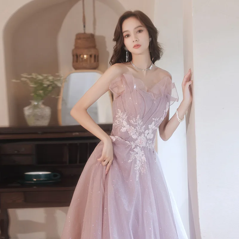 Fantasy Strapless Evening Dress Chic Appliques Reffles Elegant Long Party Gowns Female Formal Prom Vestidos images - 6