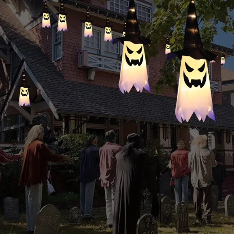 

Decoration Halloween LED Flashing Light Gypsophila Ghost Festival Dress Up Glowing Wizard Ghost Hat Lamp Decor Hanging Lantern