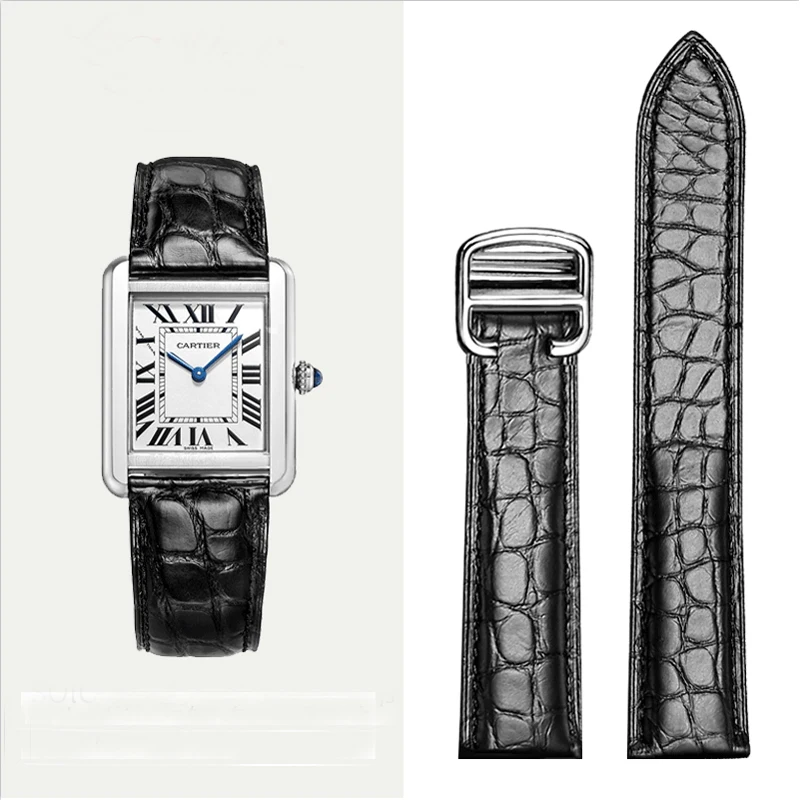 Genuine Leather Watch Strap 20mm 22mm for Cartier Tank Female London Solo Crocodile Leather Waterproof Sweat-Proof Watchbands