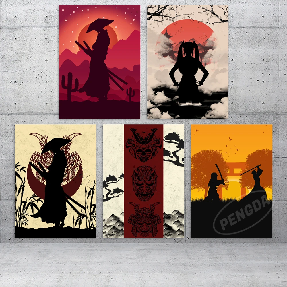 

Wall Artwork Modular Japanese Style Canvas Home Decor Minimalist Samurai Pictures Combat Poster HD Printed Paintings Living Room