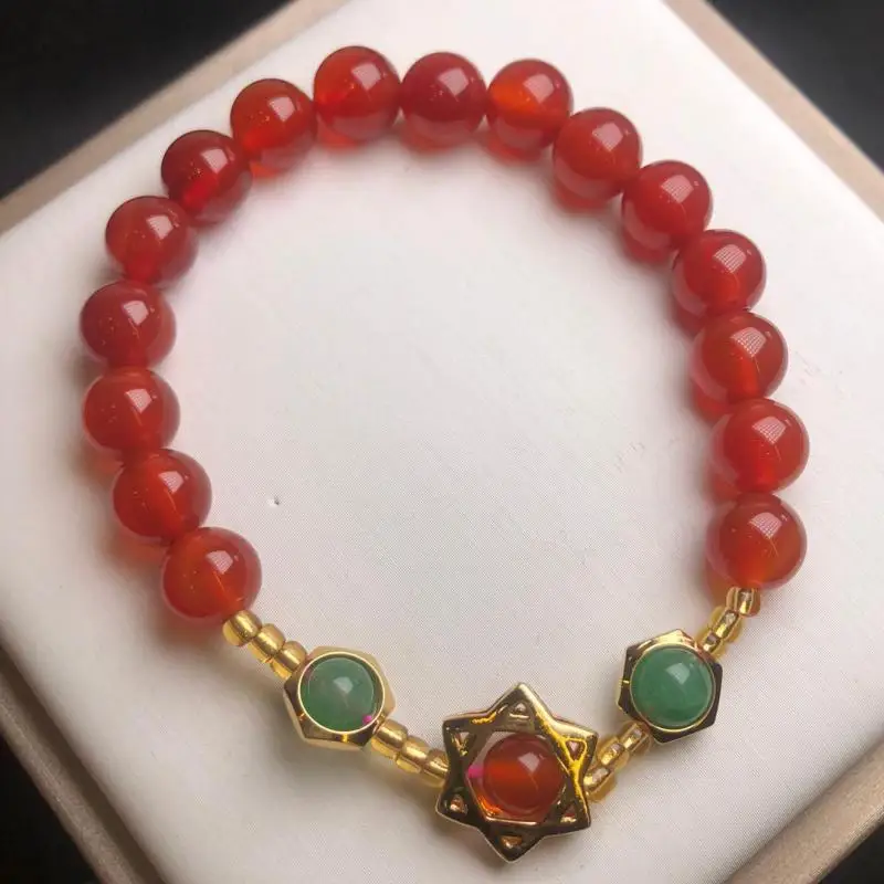 

Natural Red Chalcedony Elastic Bead Bracelet Women Jade Jewelry Healing Bangle Real Carnelian Round Beads Lucky Amulet Bracelets