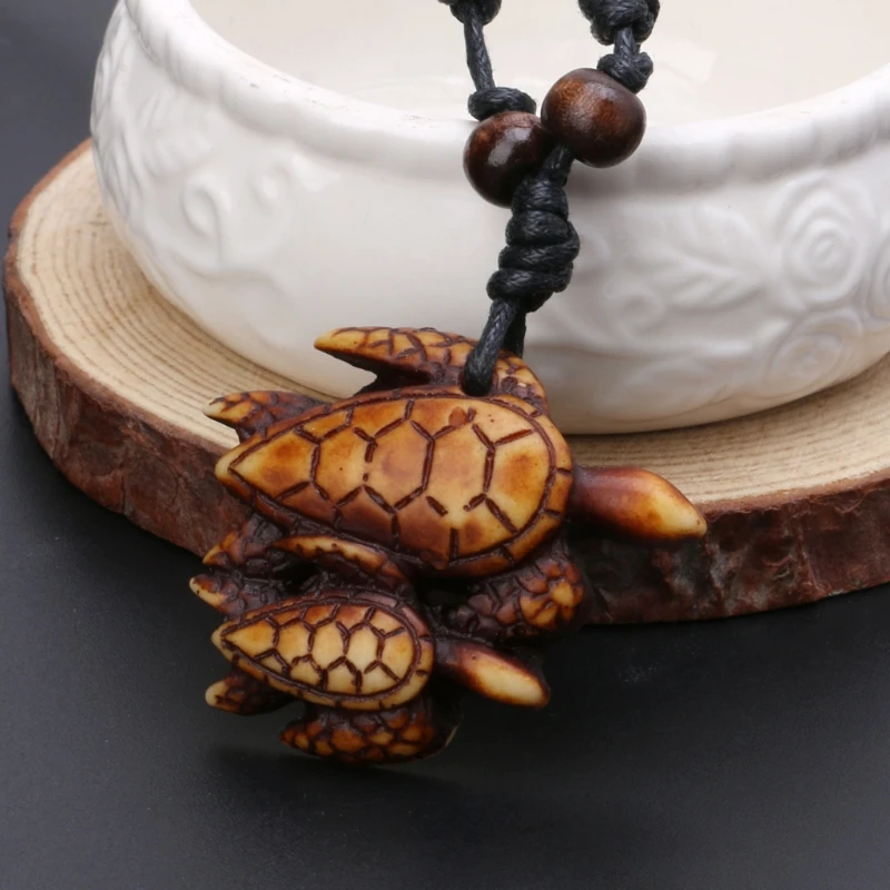 

7x Wood Surfing Sea for Turtle Pendant Necklace Ethnic Tribal Faux Yak Bone Neck