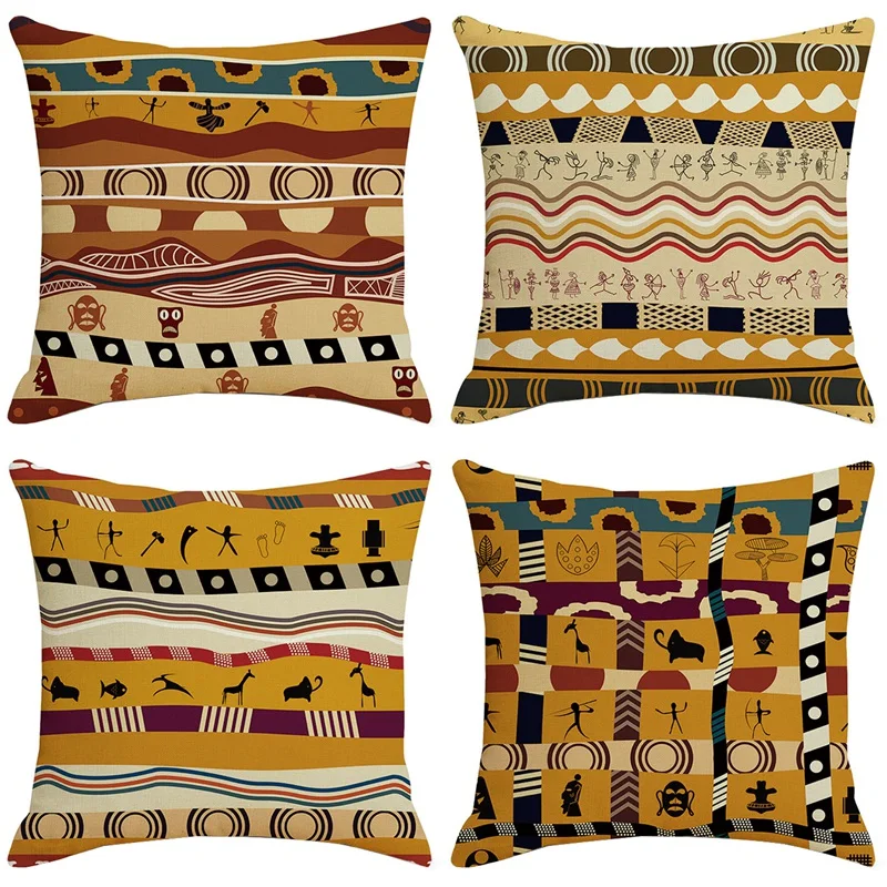 

4 шт., льняные наволочки для подушки с принтом