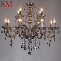 8m modern chandelier led candle pendant lamp crystal smoky grey lighting fixtures indoor for home hotel hall