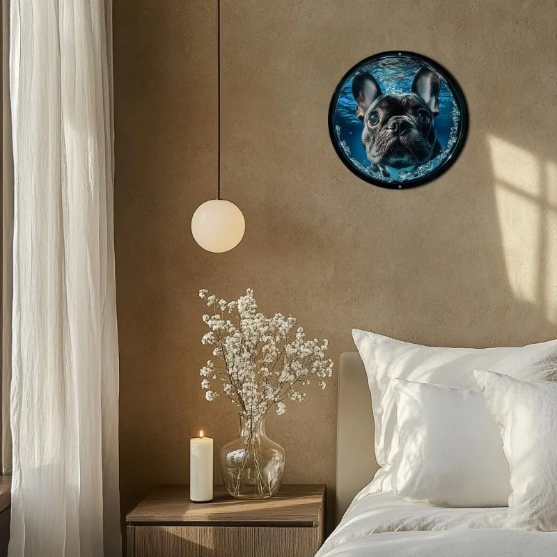 Алюминиевый настенный рисунок с французским бульдогом круглый металлический