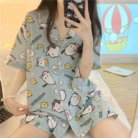 ins anime sanrio pajamas cartoon pachacco women cute cardigan summer short sleeved shorts loungewear 2 piece set