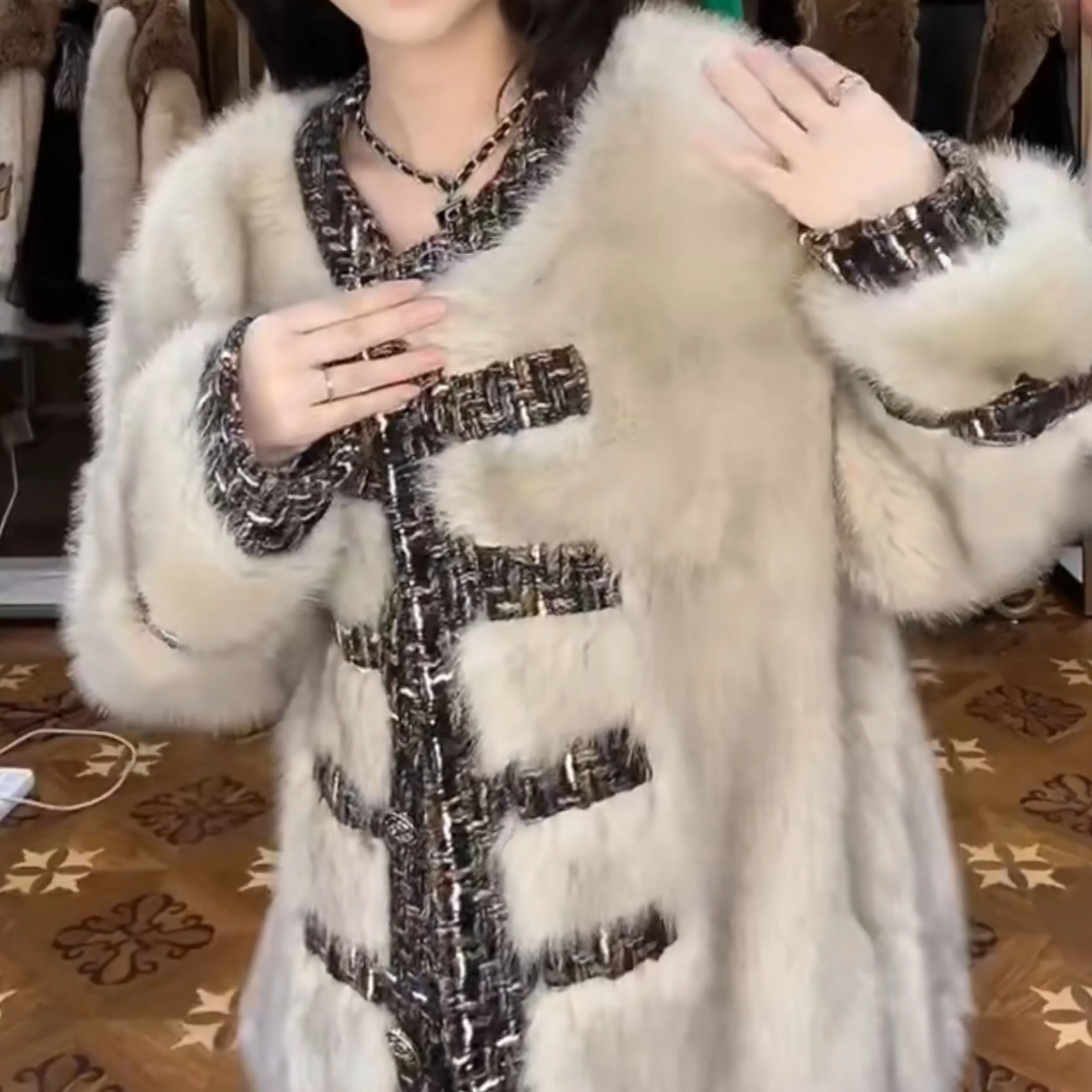 Fashion Fur Coats 2022 New Winter Coat Women High-End Long-Sleeved Toka Double Face Wool Leather Warm Mid-Length Casual Jacket