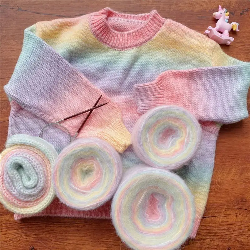 Градиентная мохеровая линия торта плетеный вручную шарф свитер куртка мягкая и