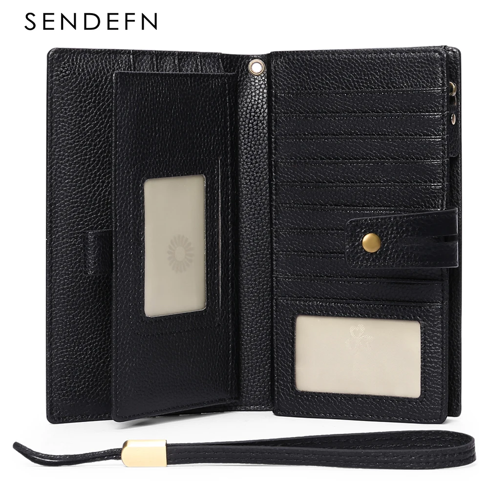 Fashion Women's Wallet Genuine Leather Large Capacity Purse Zipper Long Phone Bag Rfid Card Holder Coin Purses Clutch