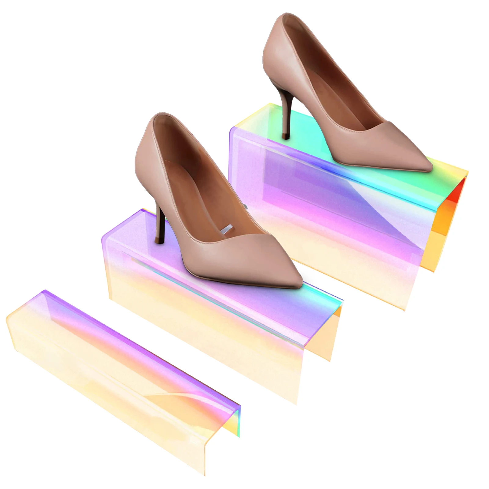 

3pcs Iridescent Acrylic Display Risers Rainbow Acrylic Stand Rainbow Display Riser Showcase For Dessert Cupcake Candy Action