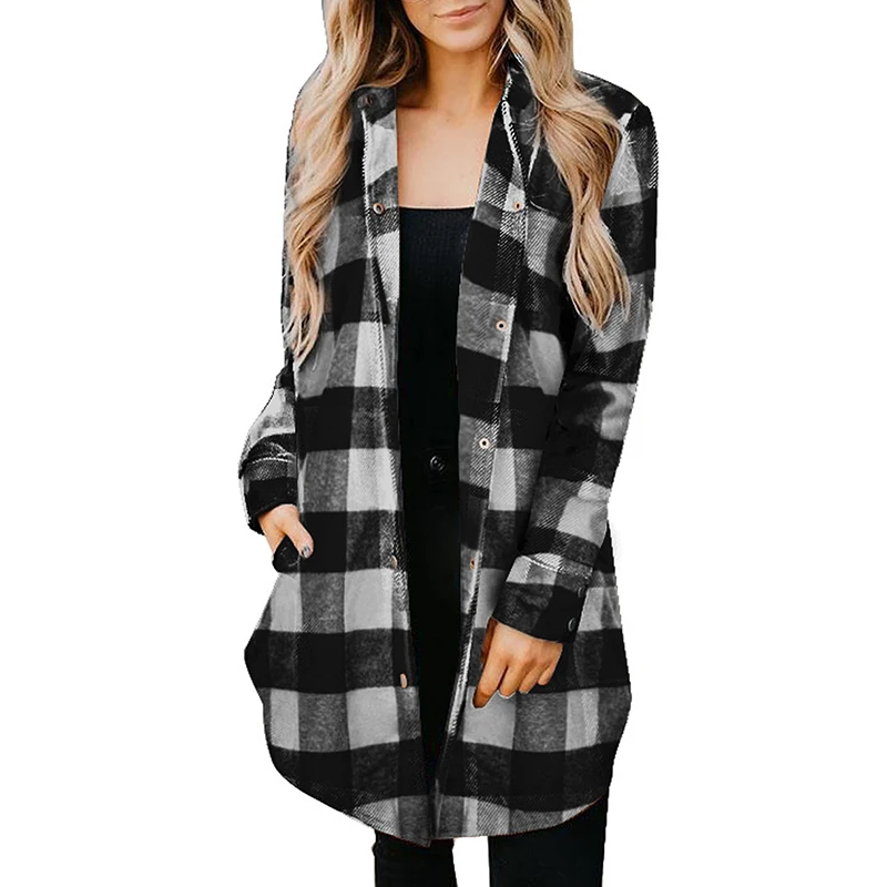 

S-5XL Plaid Midi Shirt Women 2023 Spring Summer Fashion Color Matching Loose Blouses and Shirt Women Casual Long Sleeve Shirts