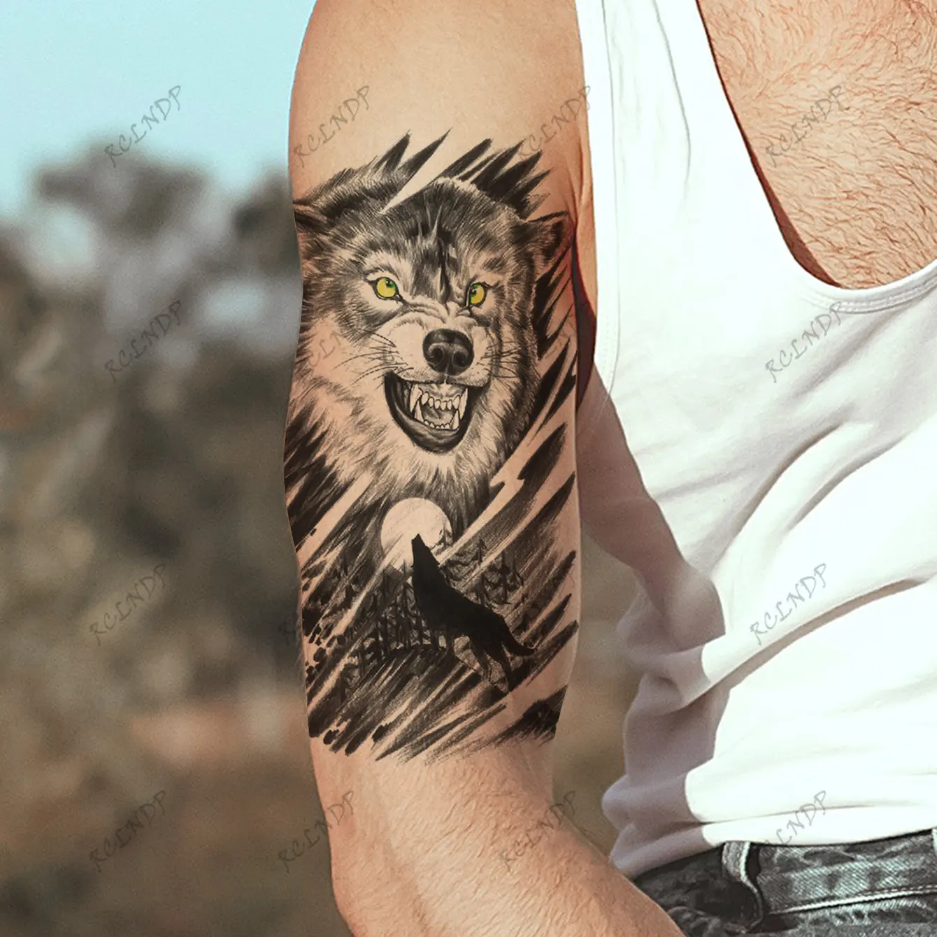 

Водостойкая Временная тату-наклейка, волк, тигр, Лев, животное, лес, руки, задняя часть, искусственная татуировка для женщин и мужчин