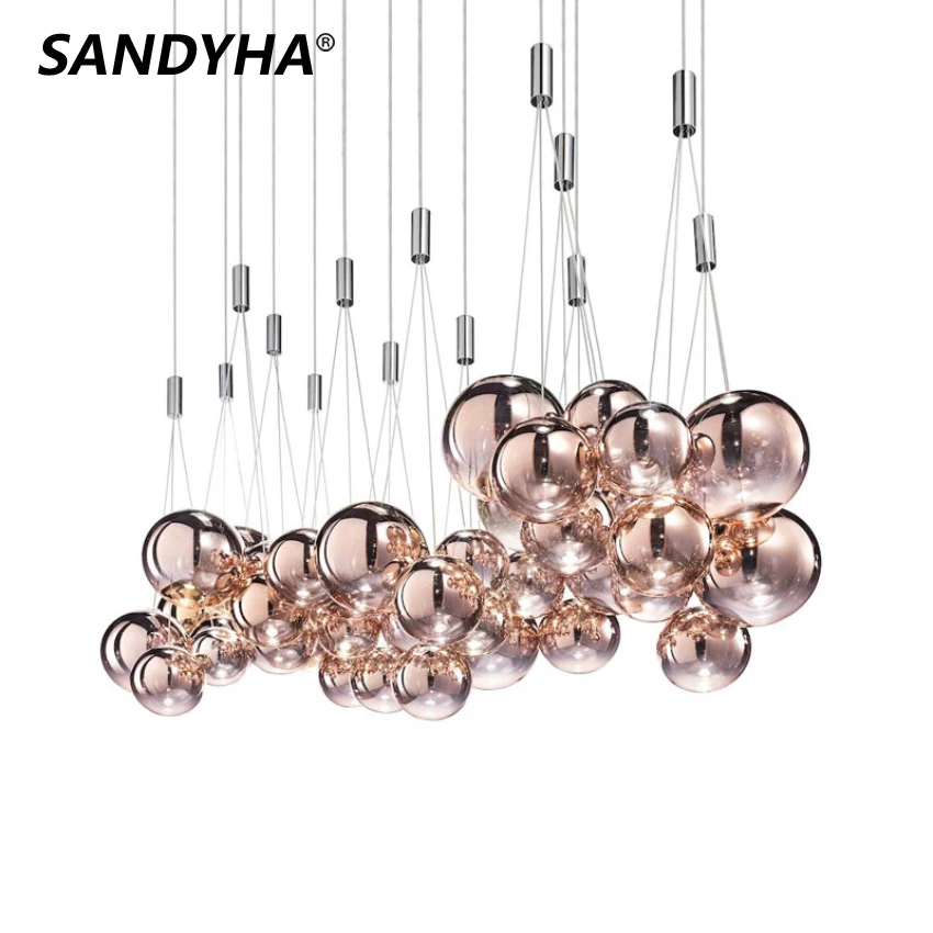 SANDYHA Nordic Fashion LED Pendant Lights Glass Ball Art Kitchen Bedroom Dining Hanging Lamp Interior Lighting for Home Designer