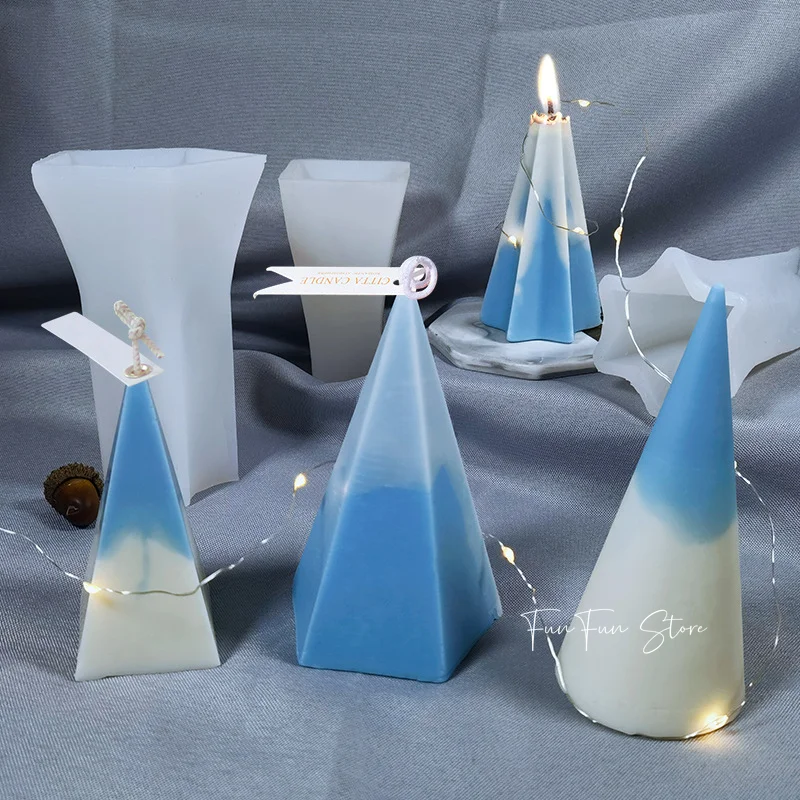 

Thickened Version New 3D Pyramid Silicone Candle Mold DIY Geometric Conical Resin Molds Making Kit Cake Plaster Soap Decoration