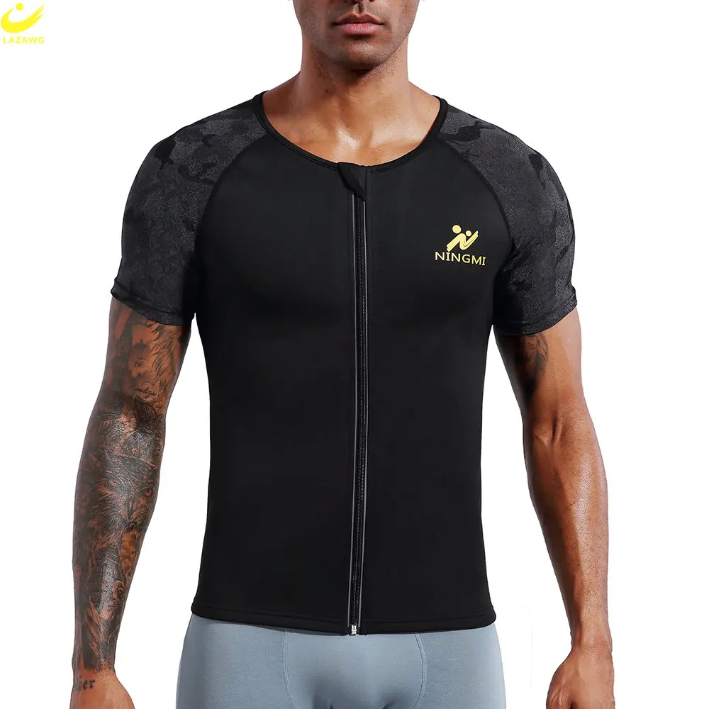 LAZAWG SaunaT-Shirt for Men Sweat Top Weight Loss Slimming Short Sleeve Body Shaper Fat Burner Gym Exercise Sport Workout