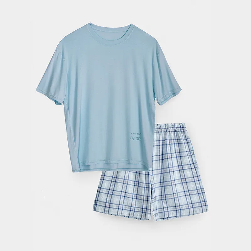 Home Clothes Modal Cotton Man Pajamas Summer thin style casual Short Sleeve large size two piece set