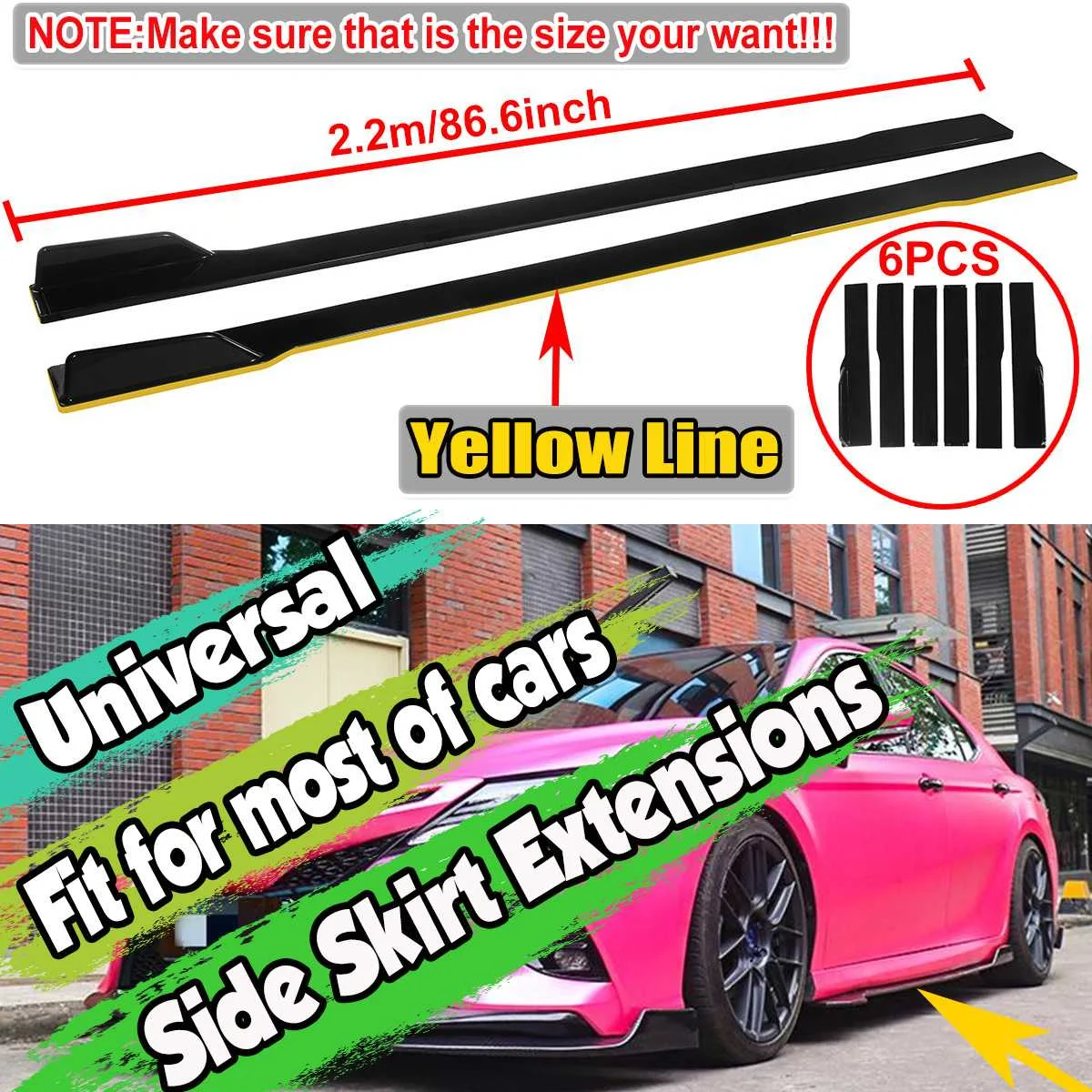 

6 шт. 2,2 м универсальные автомобильные боковые юбки удлинитель качалка губы разветвители бампер для BWM для Benz для Toyota Tesla для VW для Kia