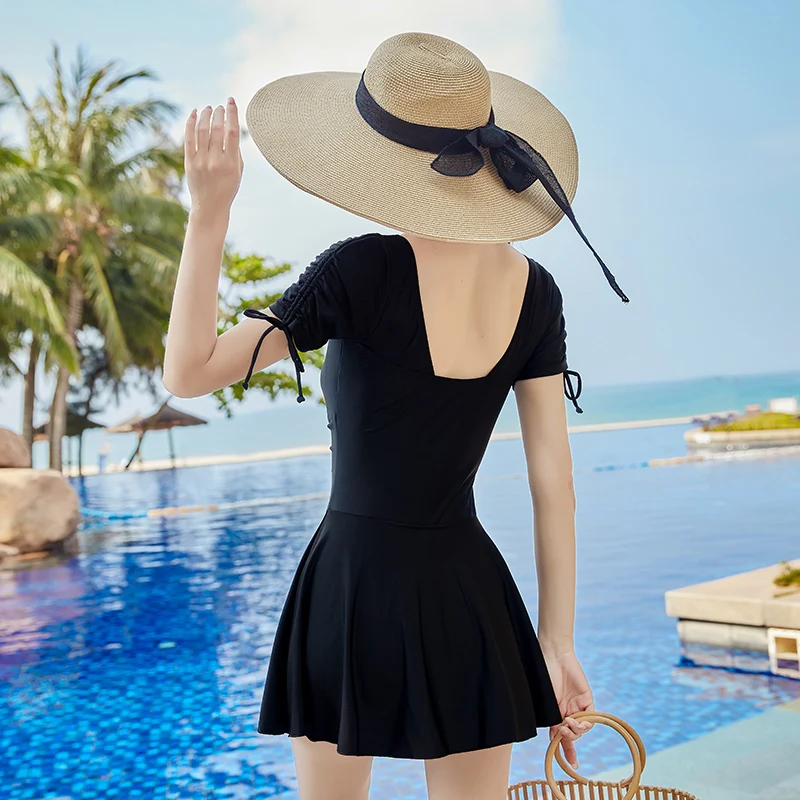 Большой размер купальник юбка шнуровка сексуальный тонкий модный сплошной цвет