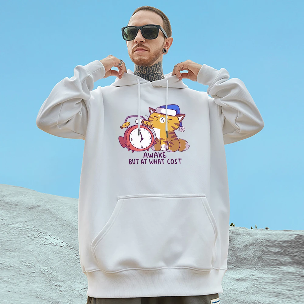 

Awake But At What Cost Printed Men Hoody Cotton Essential Sweatshirts Hip Hop Simple Outerwear Fashion Creativity Male Pullovers