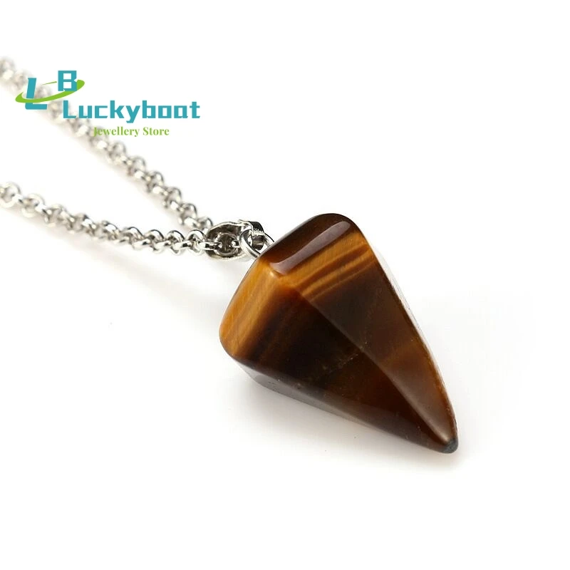 

Reiki Pendulum Natural Stone Amulet Healing Tiger Eye Crystal Pendant Meditation Hexagonal Pendulums for Men Women Jewelry 2022