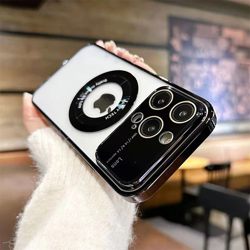 

Luxury Wireless Charging Transparent Magsafe Magnetic Phone Case For iPhone 14 13 12 Pro Max Plus Large Window Cover