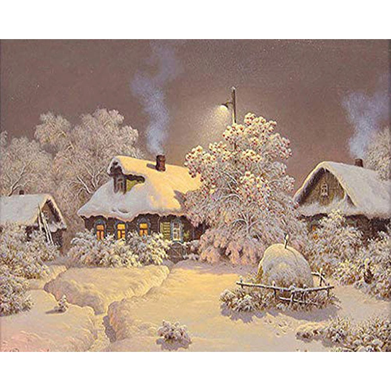 

GATYZTORY Diamond Painting Winter Full Square Diamond Embroidery Snow House Cross Stitch Rhinestones Art Bead Picture Kits Gift
