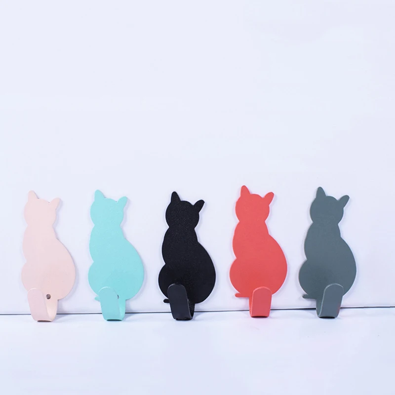 

4pcs Creative Sticky Hooks Cat Shaped Stainless Steel Hooks Adhesive Towel Coat Wall Mounted Hooks Household Cute Hooks