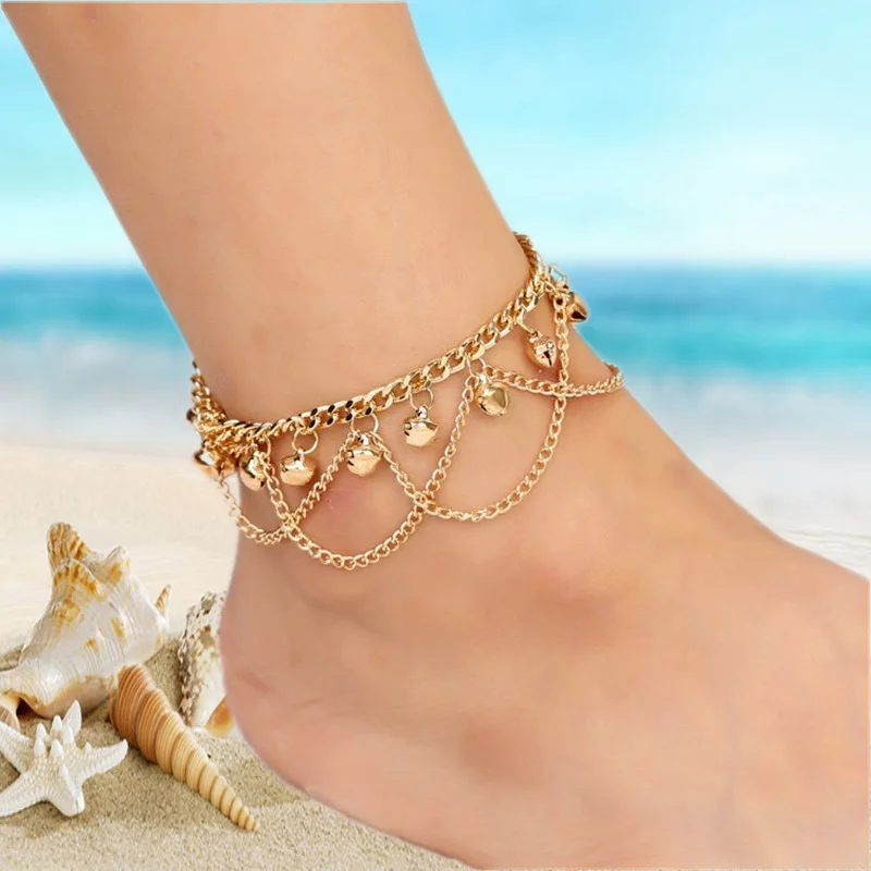 

Fashion Bell Tassel Pendant Anklets For Women Gold Color Vintage Anklet Bracelet Foot Chain Jewelry Beach Accessories