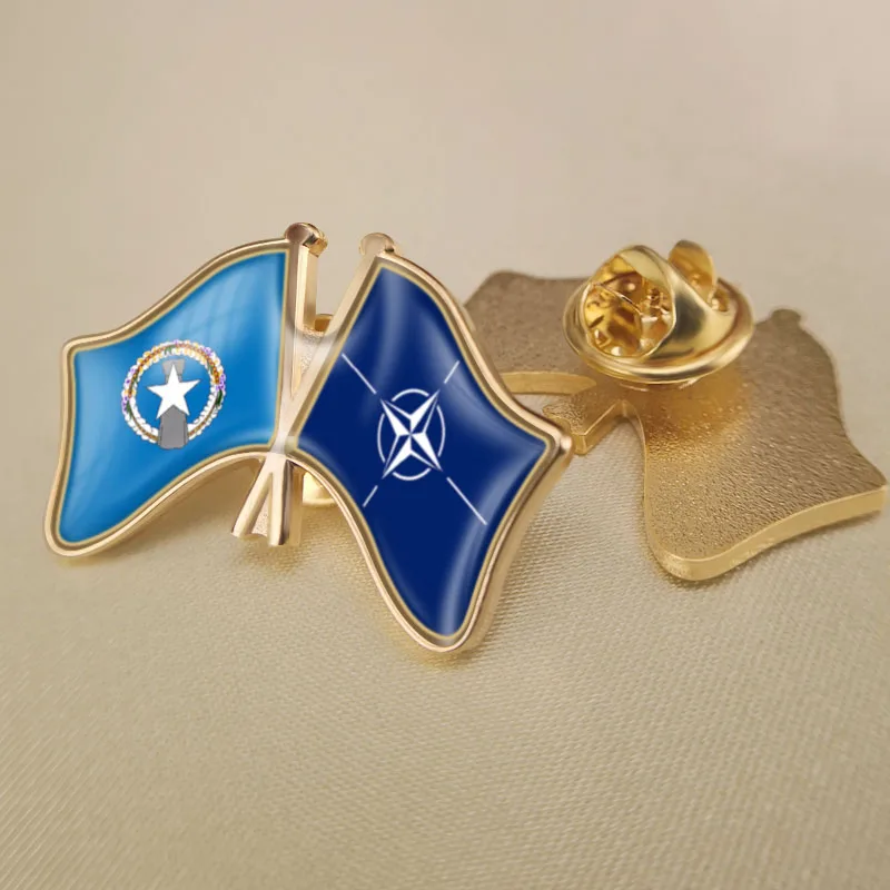

Northern Mariana Islands and NATO North Atlantic Treaty Organization Crossed Double Friendship Flags Lapel Pins Brooch Badges