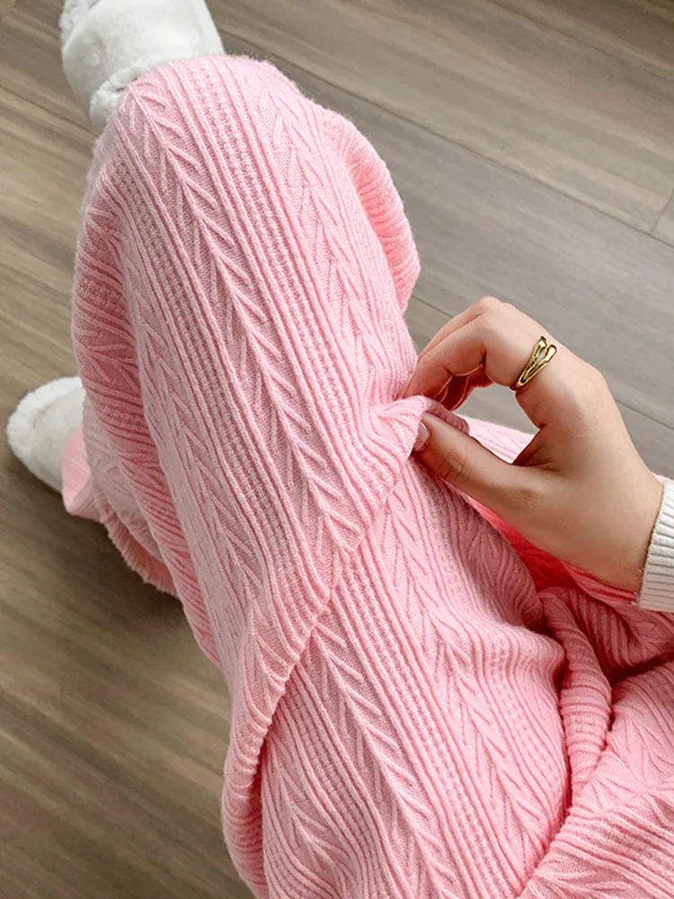 

Зимние теплые трикотажные спортивные брюки, женские повседневные Прямые плотные широкие брюки с эластичным поясом, корейский свободный свитер-брюки, новинка 2023