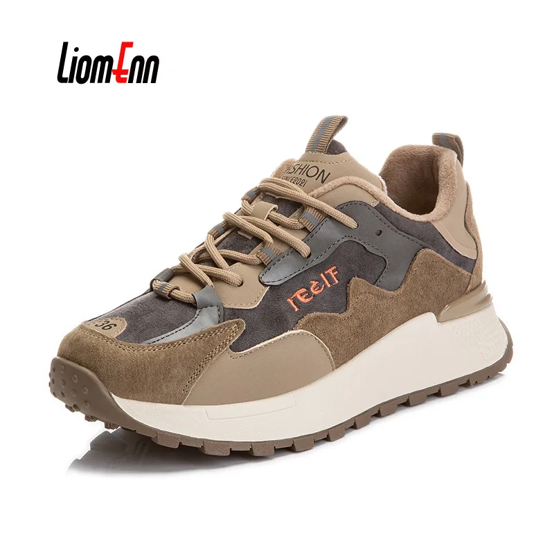 

Autumn Winter Chunky Sneakers Women 2022 New Fashion Fur Flat Platform Dad Shoes Woman Casual Sport Shoes Ladies Luxury Designer