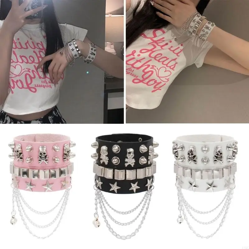 2025 Новый 2PEECE ROCK SKULL BRACETE SET модный панк -звездный уличный танец манжета Bangle