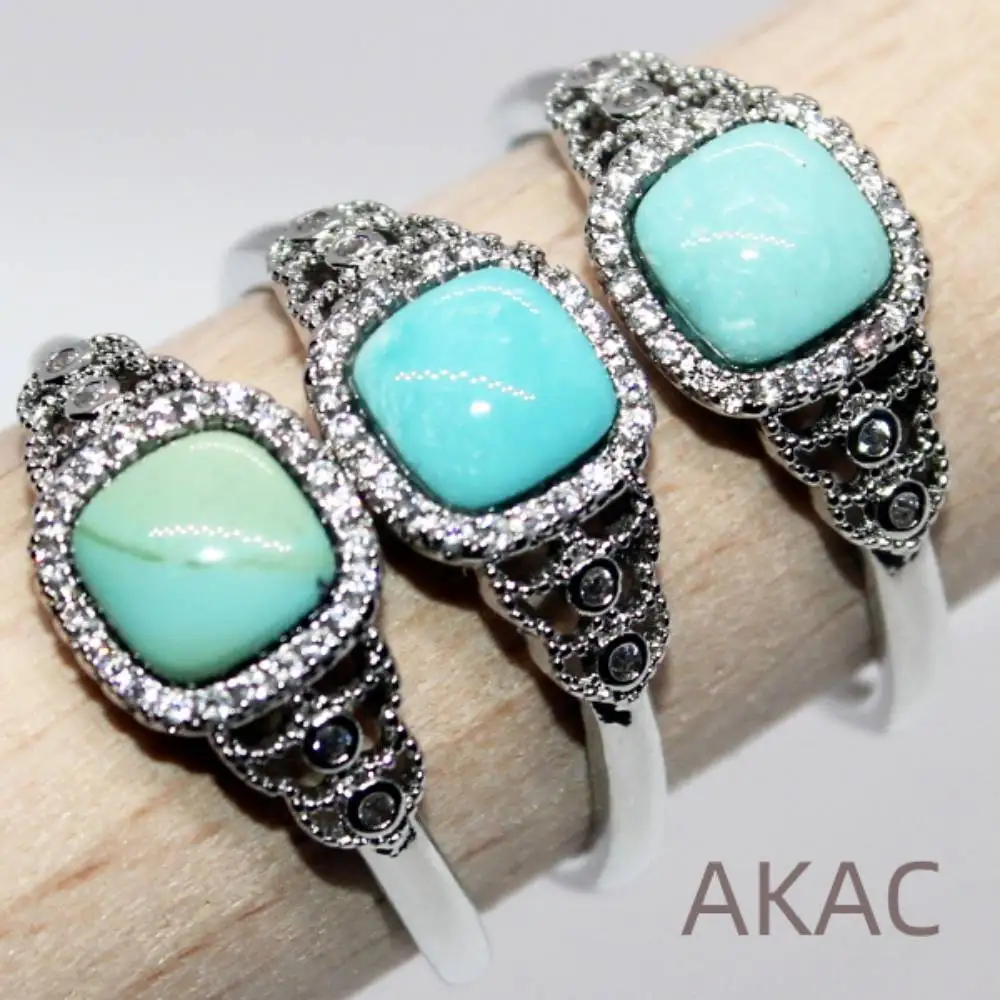 

3 кольца 100% натуральные Редкие оригинальные бирюзовые белые медные Регулируемые кольца размер камня прибл. 6*6 мм