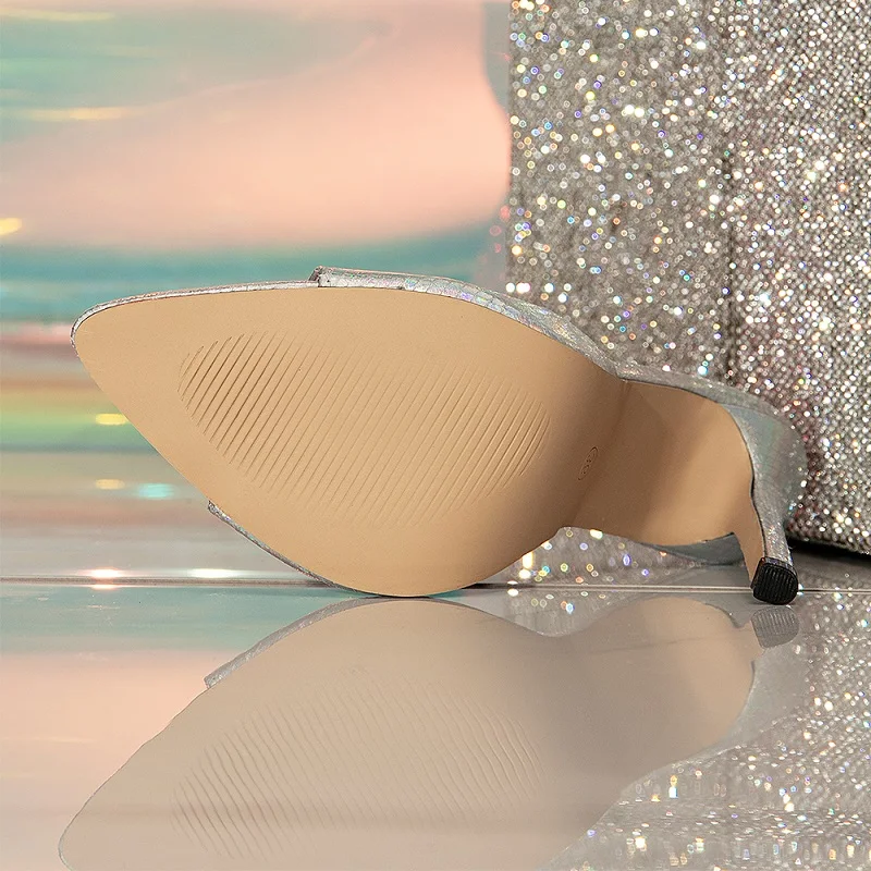 Women's Shoes 2023 Designer Sandals Pointed Summer Silver Medium Heels Pumps Fashion Elegant Luxury Party Casual Stiletto 41 42