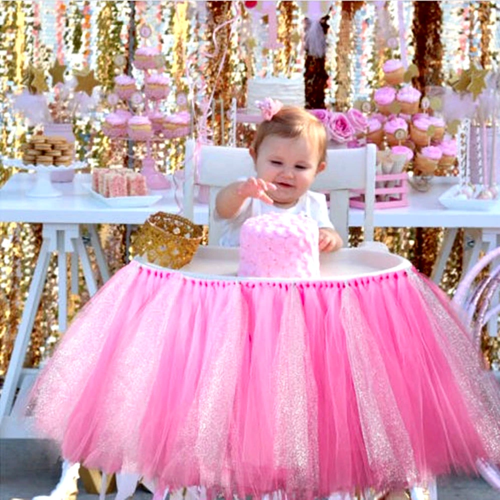 

Baby Theme Birthday High Chair Tutu Skirts Tulle Wedding Table Skirts Baby Shower Party Decoration Supplies Event Desk Cover