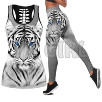 white tiger mom and son 3d printed tank toplegging combo outfit yoga fitness legging women