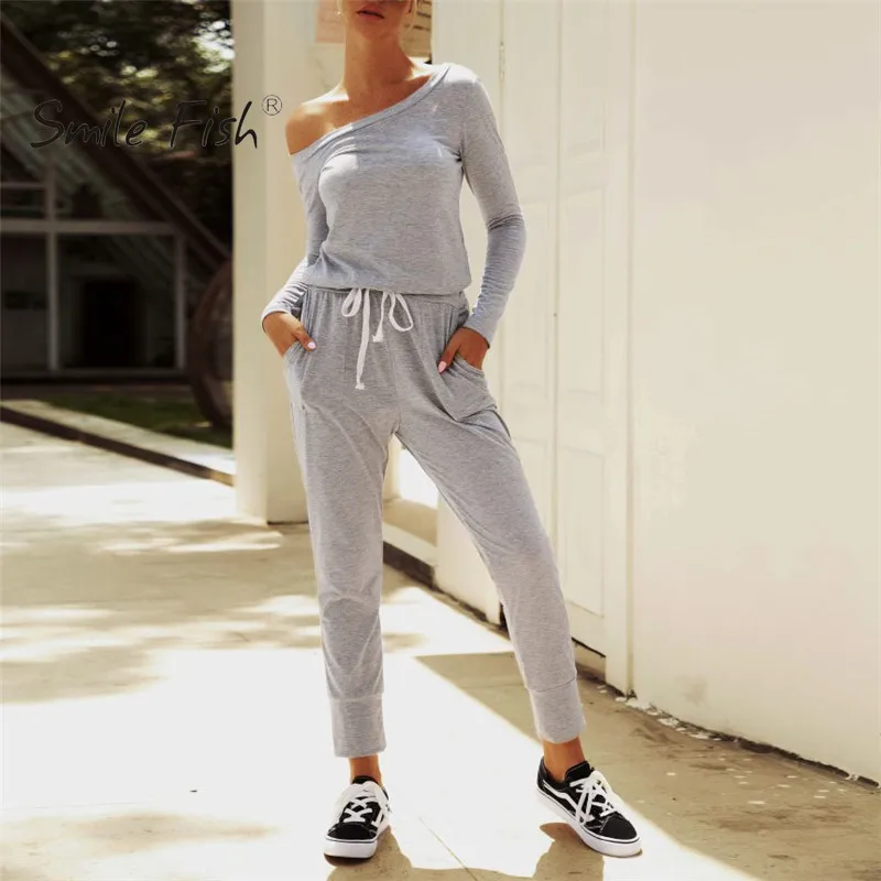 

Женский комбинезон на одно плечо, однотонный, с длинным рукавом, Повседневный, с карманами, лето, GV568, 2020