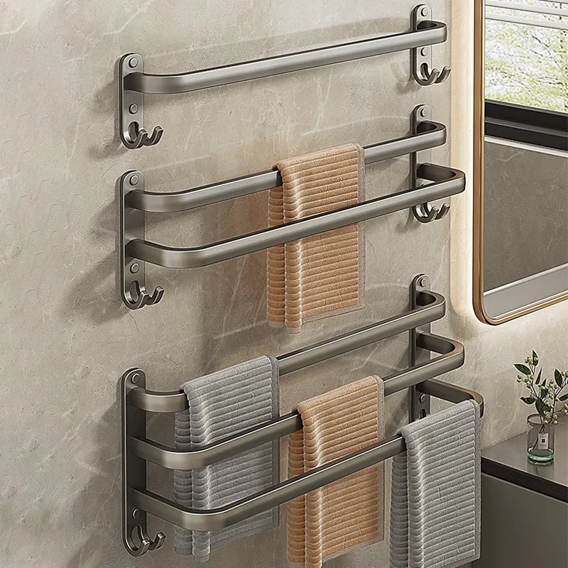 

Gun Gray Non Perforated Wall Mounted Towel Rack Bathroom Storage Rack