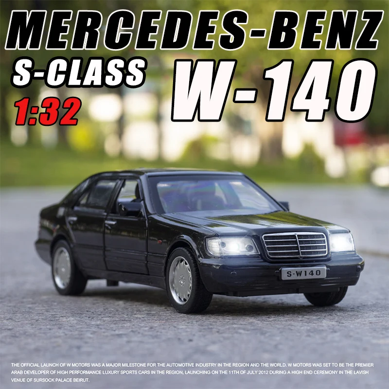 

Christmas Toys 1:32 Diecast Miniature Alloy Model Retro Car Benz S-Class W140 Classic Metal Vehicle Gifts for Children Hottoys