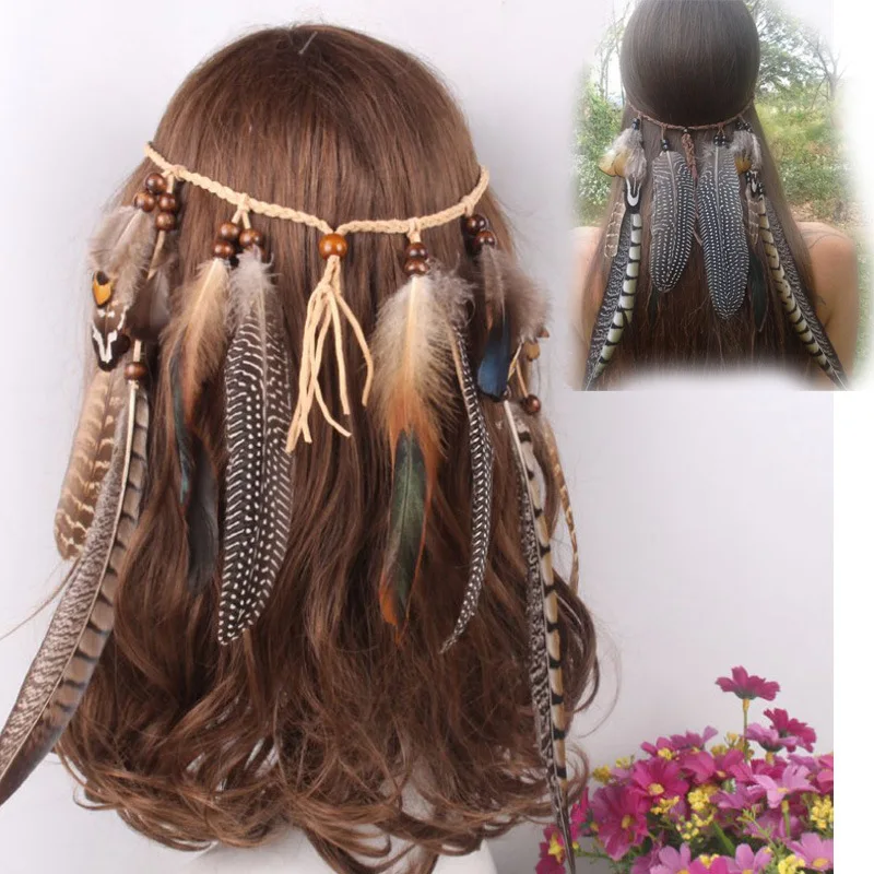 

Повязка для волос с перьями для женщин, праздничные повязки на голову в богемном стиле, аксессуары для волос, повязка для волос, головной убо...