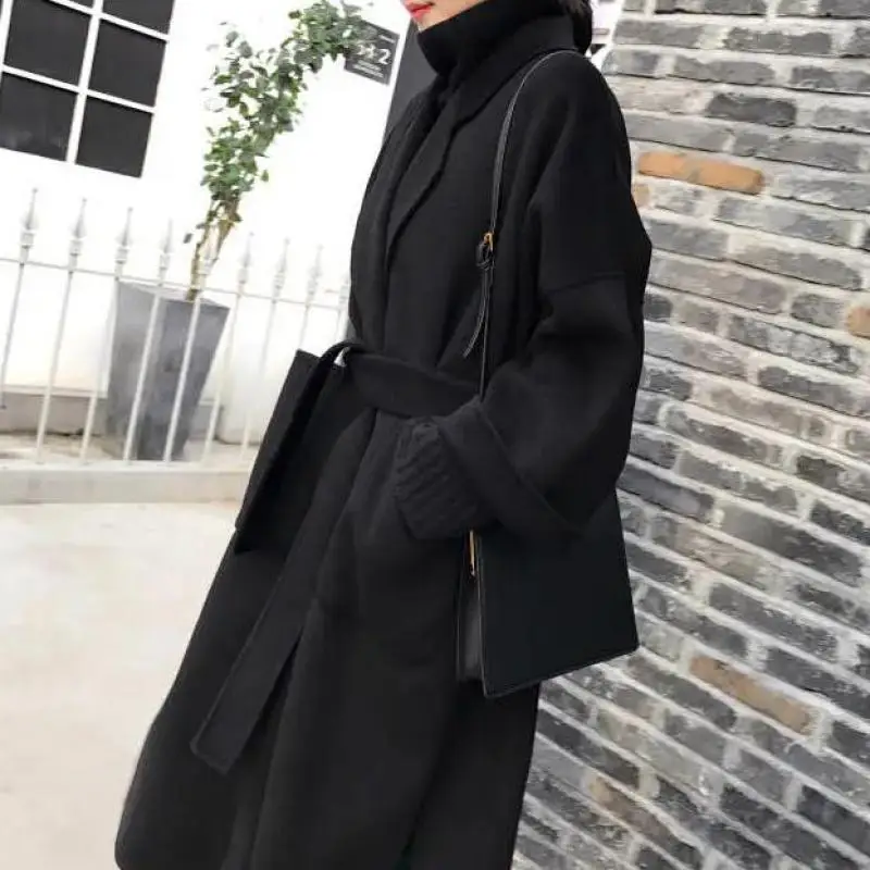 

Elegant Wool Blend Women Korean Style Black Long Coats Winter Vintage Minimalist Woolen Overcoat Camel Oversize 2022 Clothes