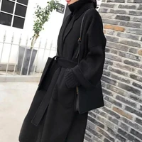 elegant wool blend women korean style black long coats winter vintage minimalist woolen overcoat camel oversize 2022 clothes