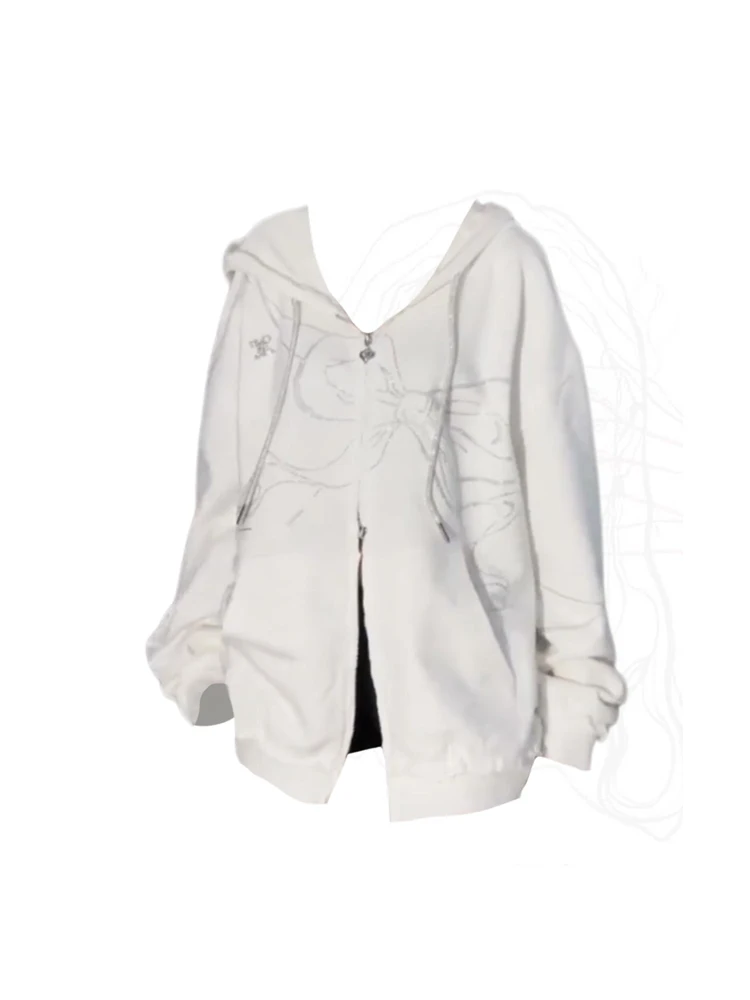 

Женский винтажный пуловер с принтом, повседневный Простой Белый свитшот с капюшоном, модель Y2k в Корейском стиле на осень и зиму, 2023