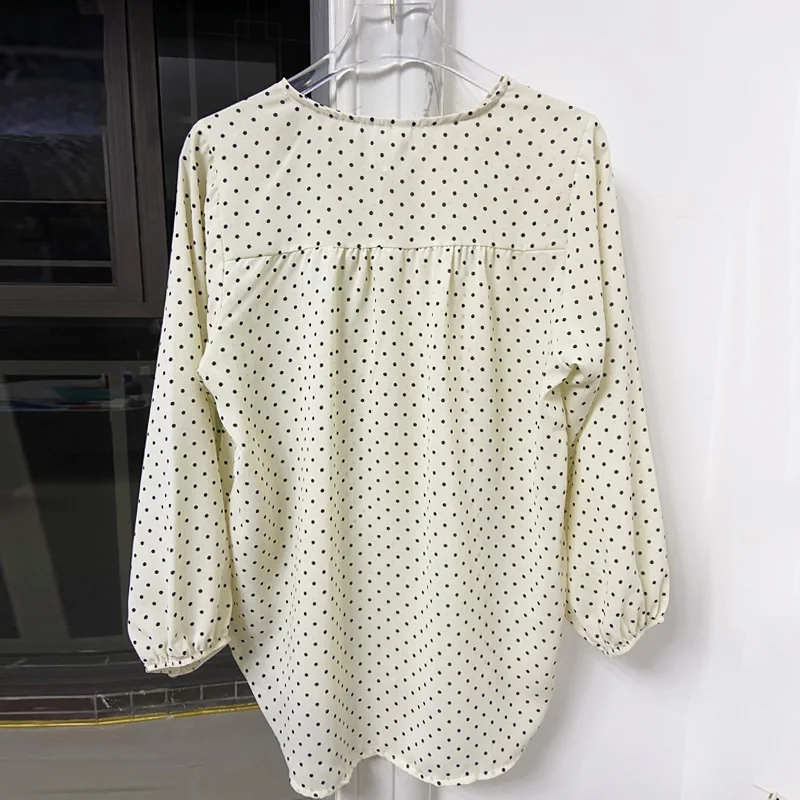 PLAZSON Женская Летняя Рубашка В Горошек С Длинным Рукавом Повседневный Топ Больших